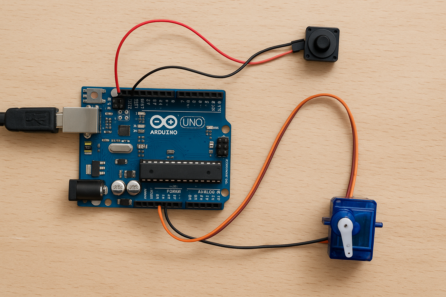 Arduino kartı, buton ve servo motor bağlantı şeması